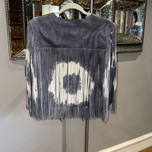 All Saints Evie tie dyed leather fringe vest size 10 - Picture 6 of 6